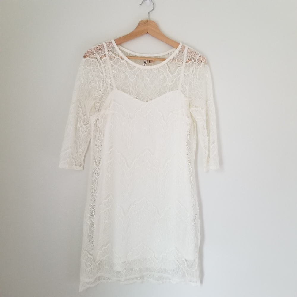 White lace mini dress.